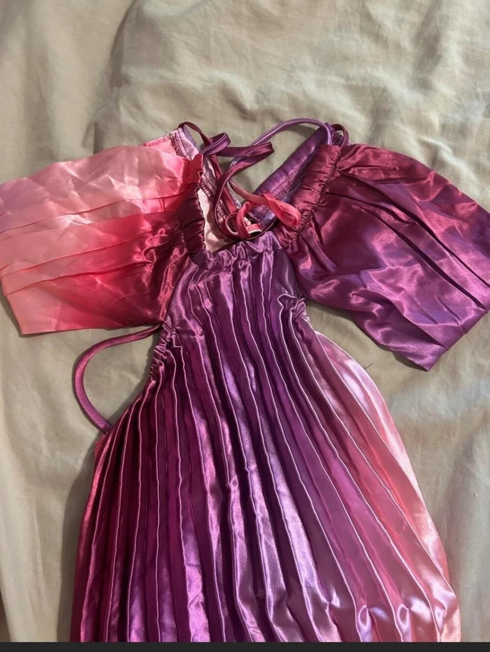 Tie-Dye Pink & Coral Pleated Cutout Maxi Dress